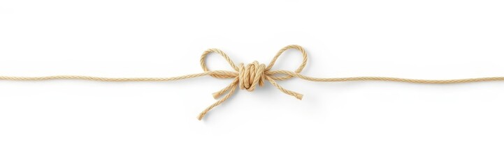 A single, perfectly tied bow knot on a length of string, isolated on white, symmetrical, string, white background