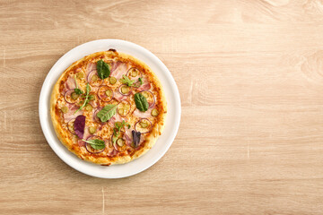 Pizza with Bacon, Pickles, and Onions