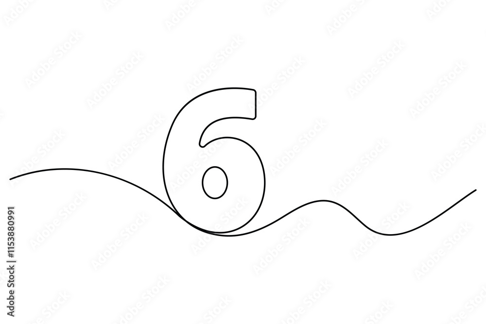 Fototapete Number six continuous one line drawing of number 6. editable One line drawing of number 6 icon. Vector illustration
