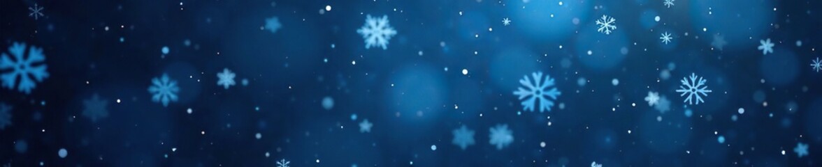 Snowflakes gently falling on a dark blue background, festive, dark, peaceful