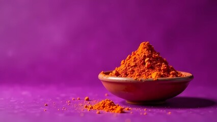 Holi celebrations. Modern Accents: Use of organic colors, eco-friendly forms of celebration. Purple background with space for copying