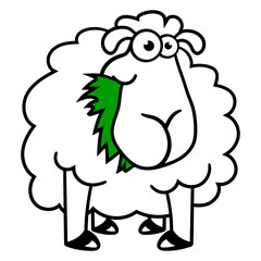 Sheep Eating Grass Eating Hungry Funny Cartoon Fun Design Lover Art Vector Illustration Card T-Shirt Poster Sticker Graphic Print Decorative Drawing Isolated Logo Decoration Symbol Creative Cool Style