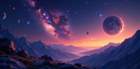 Majestic cosmic landscape with stars and planets, Stellar Field, Universe, Stars