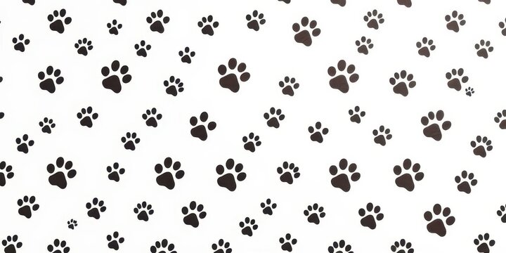 White background, playful dog paw print pattern, various sizes and angles, repeat pattern,seamless, vector