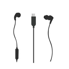 Set USB-C In-Ear Wired Earbuds, Microphone illustration. vector set of headphones plugged in and a charger