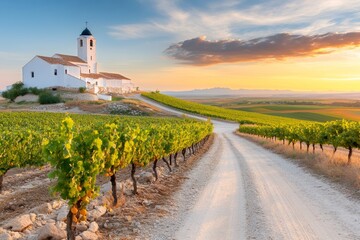 Casas rurales con vistas panor&aacute;micas a campos de naranjos al atardecer en el campo espa&ntilde;ol