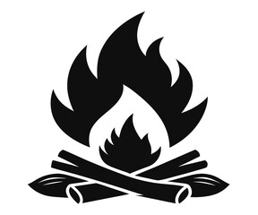 Campfire Silhouette, Flames, Night, Vector, EPS