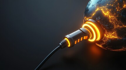 Glowing Earth with cable symbolizes global connectivity and technological advancements.