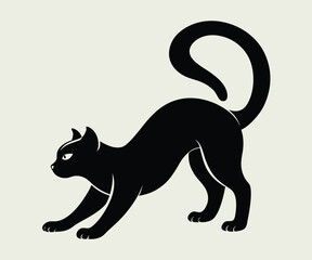 Black Cat Silhouette Stretching Forward Image