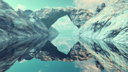 Breathtaking reflection of an ancient glacial landscape. Crevasse. Illustration