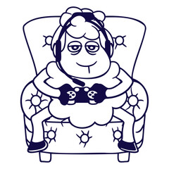 Sheep Gamer Armchair Controller Video Game Nerd Design Lover Art Vector Illustration Card T-Shirt Poster Sticker Graphic Print Decorative Drawing Isolated Logo Decoration Symbol Creative Cool Style
