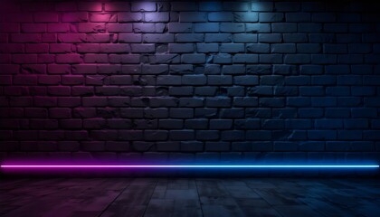 Black Brick Wall Background with Rough Concrete, Neon Lights, and Glowing Pink and Blue Lighting Effects: A Bold and Modern Design, Perfect for Urban, Nightlife, or Futuristic Themes, Creating a Dynam