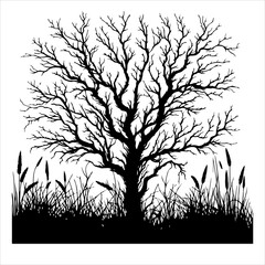 Branches silhouette dead tree silhouette vector. Scary dead tree silhouette illustration