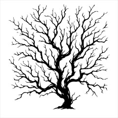 Branches silhouette dead tree silhouette vector. Scary dead tree silhouette illustration