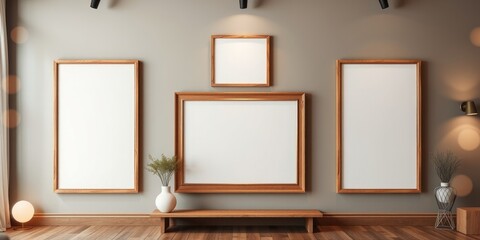 Minimalist interior with blank wooden frames and simple decor