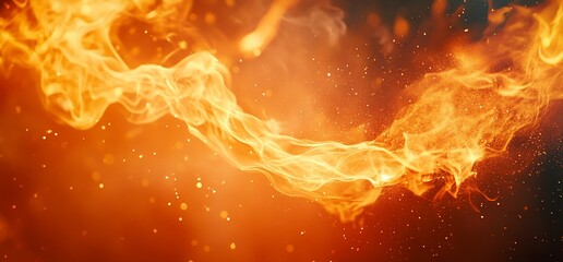 Abstract depiction of flowing fire with glowing particles and vibrant colors.