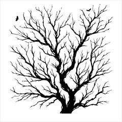 Branches silhouette dead tree silhouette vector. Scary dead tree silhouette illustration
