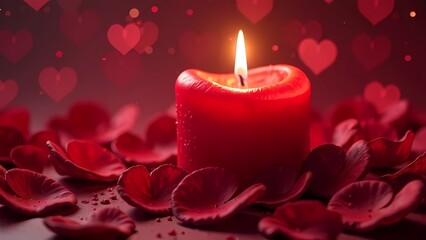 Candles and rose petals on a valentine background