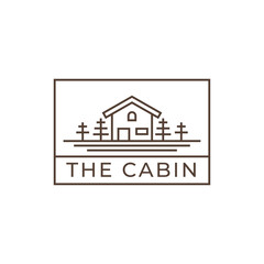 Wooden cabin and pine forest logo design isolated white background