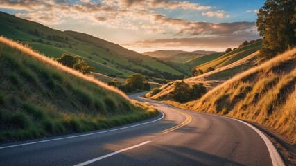 Scenic Road Through a Serene Landscape