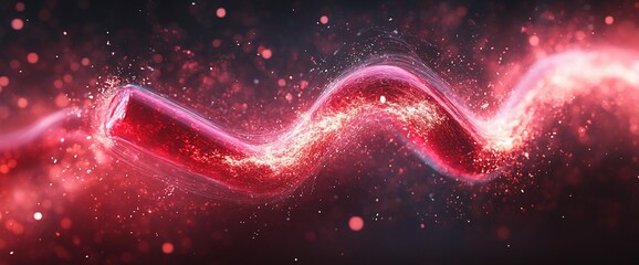 Abstract representation of a glowing, wavy structure with particles.