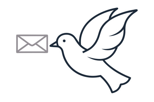 Outlined minimal design of dove carrying a letter in its bea with intricate and meaningful elements for creative use