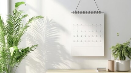 3D Illustration. Blank wall calendar hanging on wall. Vertical design template.