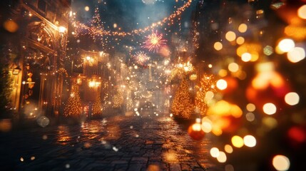 Naklejka premium happy new year card, glitter and fireworks