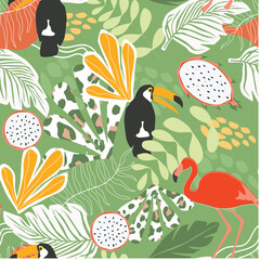 seamless pattern with flowers and damask pattern