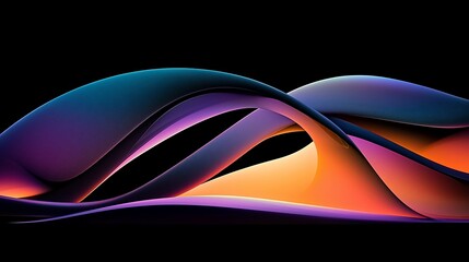 Abstract flowing dark teal, purple, and orange waves on black background.