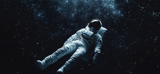 Fototapeta premium An astronaut floats in the vastness of space, surrounded by stars and darkness.
