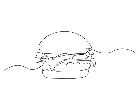 recommend clip art: Continuous one line drawing of burger. One line drawing illustration of hamburger. Junk food, fast food concept single line. Editable outline
