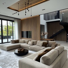 modern living room with fireplace