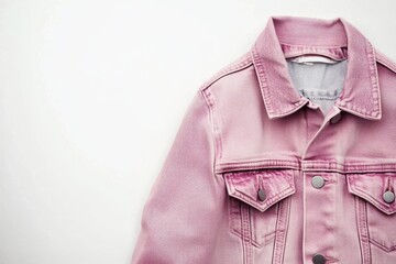 Neutral pink denim jacket with classic button-down design on a pure white background