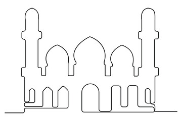 Continuous one line drawing of mosque, ramadan islamic vector illustration
