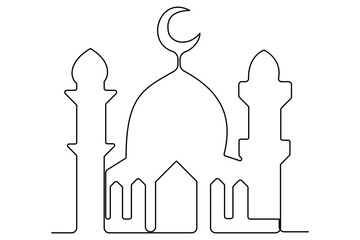 Continuous one line drawing of mosque, ramadan islamic vector illustration
