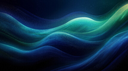 Fototapeta premium Modern gradient ombre blending deep black, dark blue, and emerald green with neon light, glitter accents, and textured metallic highlights