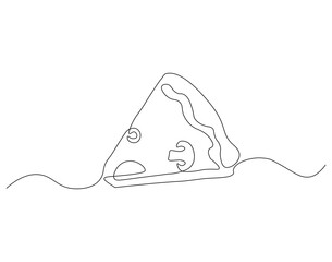 Continuous one line drawing of pizza slice. One line drawing illustration of italian pizza. Fast food, junk food concept single line. Editable outline