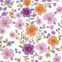 Vintage seamless floral pattern. Liberty style background of small mauve and lilac flowers. Small flowers scattered over a white background. Stock vector for printing on surfaces. Realistic flowers.