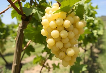 Ripe Yellow Grapes Hanging on Vine Vineyard Sunlight Agriculture