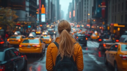 Rainy Day in the City: A Woman's Journey Through Urban Streets