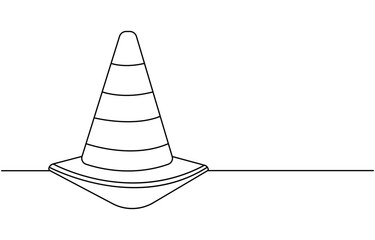 continuous line vector illustration design traffic cone, Road cone continuous one line drawing vector illustration, Traffic cone safety sign icon vector one line continuous drawing