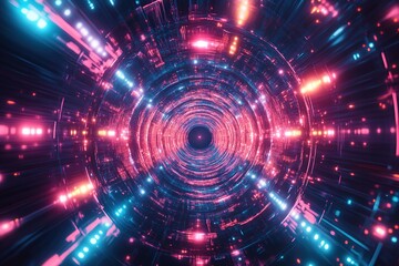 Obraz premium Vibrant tunnel filled with pulsating lights and dynamic patterns