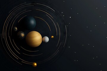 Solar System with Planets and Rings on Black Background, AI generated illustration