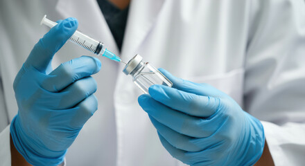 Medical professional preparing a vaccine with a syringe and vial