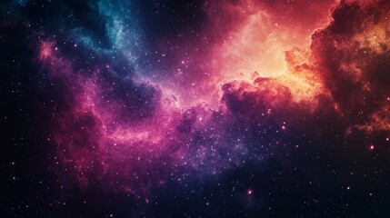 Fototapeta premium A vibrant cosmic scene showcasing colorful nebulae and stars in a vast galaxy.