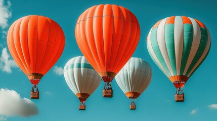 Bright colorful hot air balloons floating in clear blue sky perfect for travel adventure vacation holiday background scenic landscape summer fun festival celebration vibrant clouds ballooning