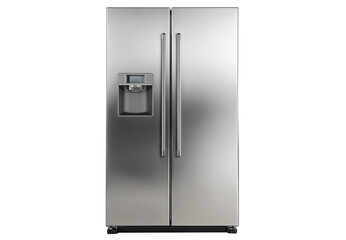 Modern double-door refrigerator, home appliance design, kitchen layout visualizations, and interior decor projects,  isolated on transparent background PNG cut-out