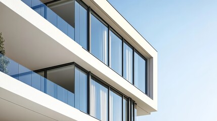 Modern architectural design featuring large glass windows and clean lines.