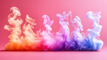 Vibrant colorful smoke plumes in orange, pink, purple, and blue swirling together, artistic abstract background for creative projects, digital art, design, or festive celebrations with soft lighting